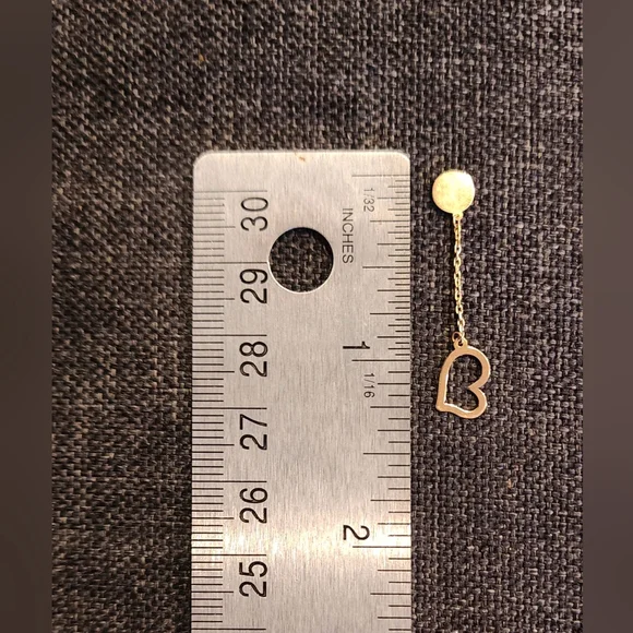 Stud Heart Dangling Earrings 18K Real Saudi Gold - Picture 3 of 3